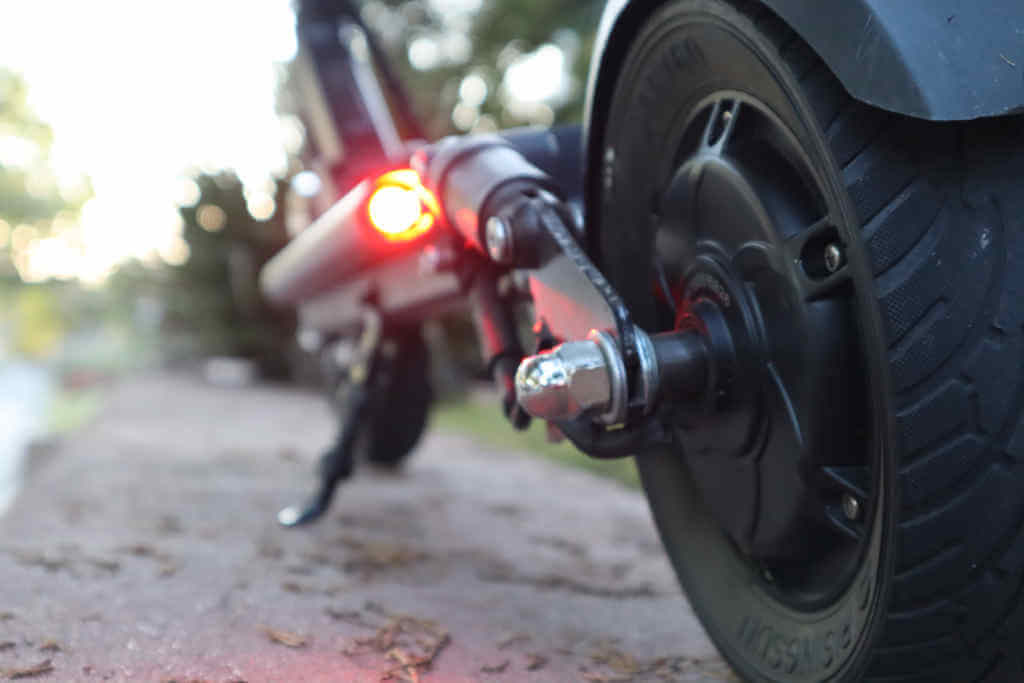 Closeup of Horizon electric scooter rear tire