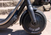 Close up of large pneumatic electric scooter tires