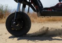 Wheel burnout in sand of Kaabo Wolf Warrior electric scooter