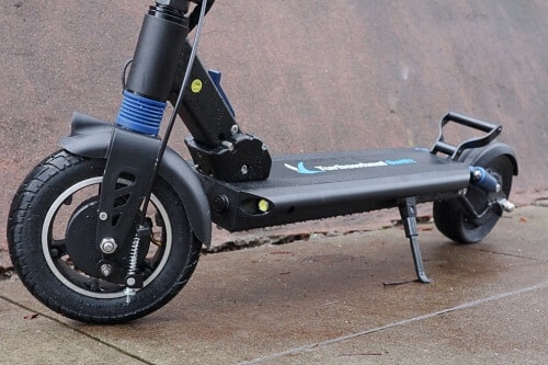 Close up of Swift electric scooter deck with button lights