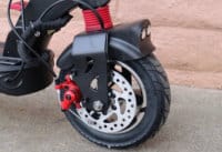 Close up of electric scooter disc brakes