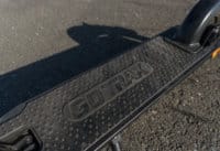 GOTRAX Xr Elite deck coated with rubber and has GOTRAX logo