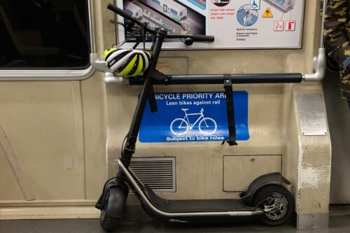 Boosted REV electric scooter on the BART