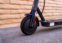 Hiboy S2 Electric Scooter - Front wheel, solid tire, fork, cropped view