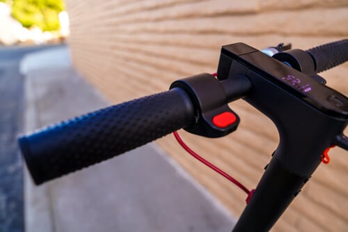 Hiboy S2 Electric Scooter - electronic brake thumb control, left handlebar, close-up