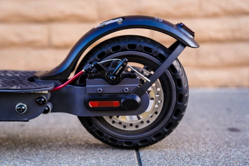 Hiboy S2 Electric Scooter - rear solid tire, rear disc brake, fender, close-up