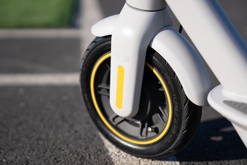 Segway Ninebot Max G30LP Electric Scooter - front wheel, front tire, drum brake, close up