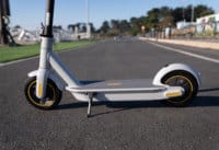 Segway Ninebot Max G30LP Electric Scooter - wheels, deck, kickstand, side view, cropped view