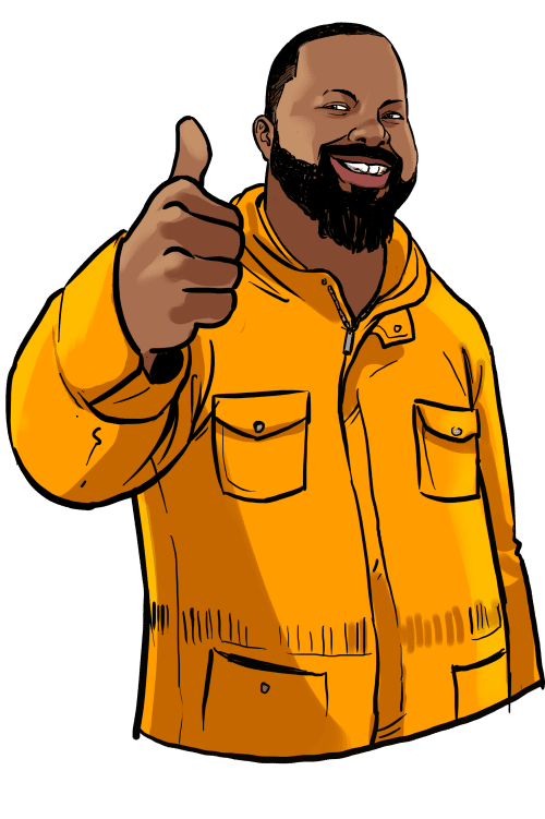 Illustration of man "big dawg" with thumbs up and smiling