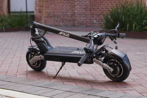 Apollo Phantom electric scooter - full scooter folded down, display on right
