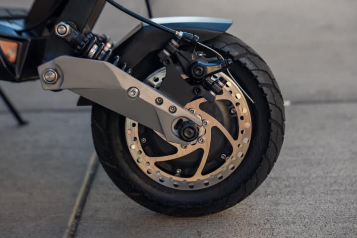 Close up of Phantom electric scooter disc brake
