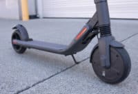 Segway Ninebot ES4 electric scooter deck and wheels, low angle
