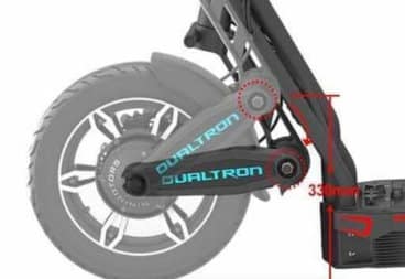 Diagram of Dualtron City front suspension and travel distance