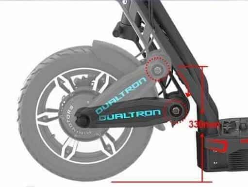 Diagram of Dualtron City front suspension and travel distance