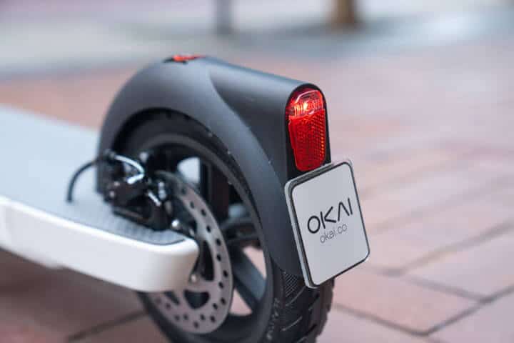 Close up of Okai rear fender and tail light